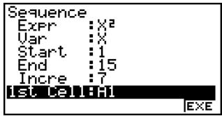 CASIO FX-9860GSD - Enter the required items to generate the sequence. - 1