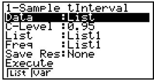 CASIO FX-9860GSD - • 1-Sample t Interval - 1