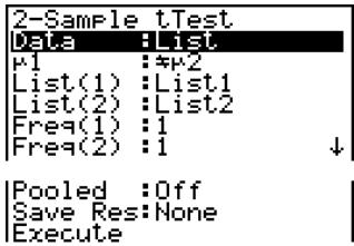 CASIO FX-9860GSD - - 2-Sample t Test - 1