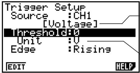 CASIO FX-7400GII - - To specify the trigger threshold value and trigger edge type - 1