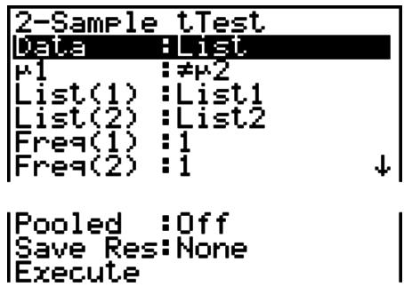 CASIO FX-7400GII - - 2-Sample t Test - 1