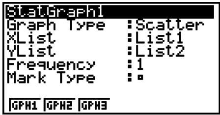CASIO FX-7400GII - - Data (Specifies the list to be used as graph data.) - 1