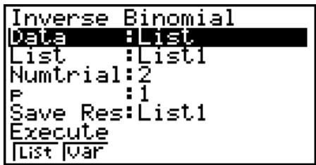 CASIO FX-7400GII - • Inverse Binomial Cumulative Distribution - 1