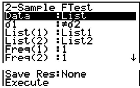 CASIO FX-7400GII - ■ 2-Sample F Test - 1