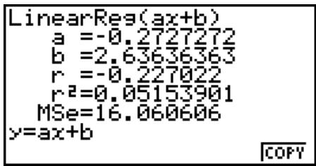 CASIO FX-9860G AU PLUS - Example To display single-variable regression parameters - 1