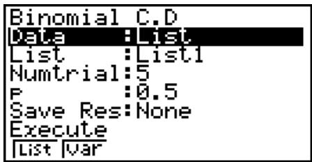 CASIO FX-9860GII - - Binomial Cumulative Distribution - 1