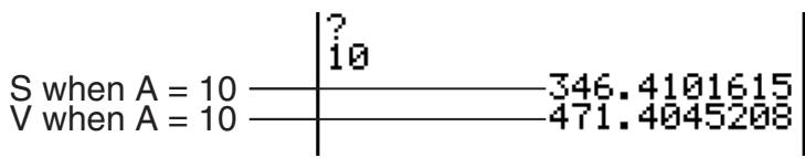 CASIO FX-9860GII - To calculate the surface area (cm^2) and volume (cm^3) of three regular octahedrons when the length of one side is 7, 10, and 15cm , respectively - 3