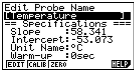 CASIO FX-9860GII - - To recall the specifications of a Vernier sensor and configure custom probe settings - 2