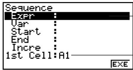 CASIO FX-9860GII - - To input a number sequence automatically based on a function expression - 1