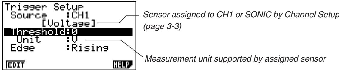 CASIO FX-9860GII - - To specify the trigger threshold value and trigger edge type - 1