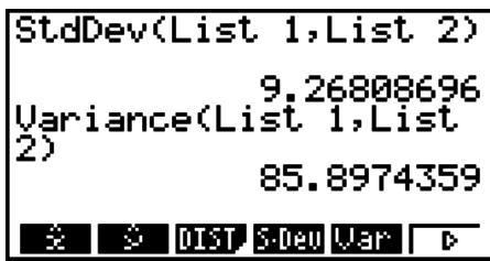 CASIO FX-9860GII - Example To store the x -data below in List 1, the frequency values in List 2, and determine the standard deviation and variance - 2