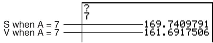 CASIO FX-9860GII - To calculate the surface area (cm^2) and volume (cm^3) of three regular octahedrons when the length of one side is 7, 10, and 15cm , respectively - 2