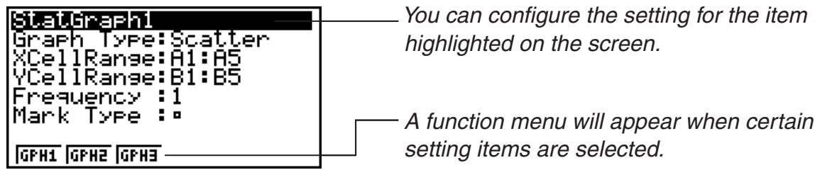 CASIO FX-9860GII - - To configure statistical graph settings - 1
