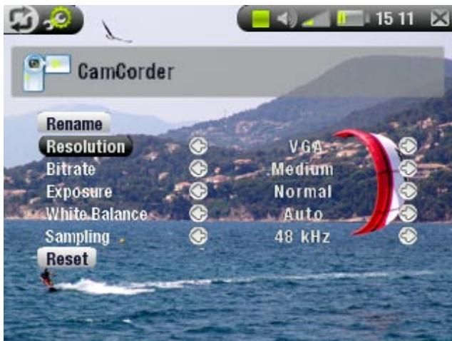 ARCHOS 404 CAMCORDER - CAMCORDER SETTINGS - 1