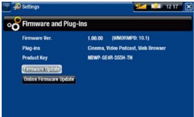 ARCHOS 405 - PARAMÈTRES "FIRMWARE AND PLUG-INS" [LOGICIEL ET PLUG-INS] - 1