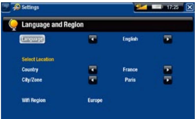 ARCHOS 405 - PARAMÈTRES "LANGUAGE (AND REGION)" [LANGUE (ET RÉGION)] - 1