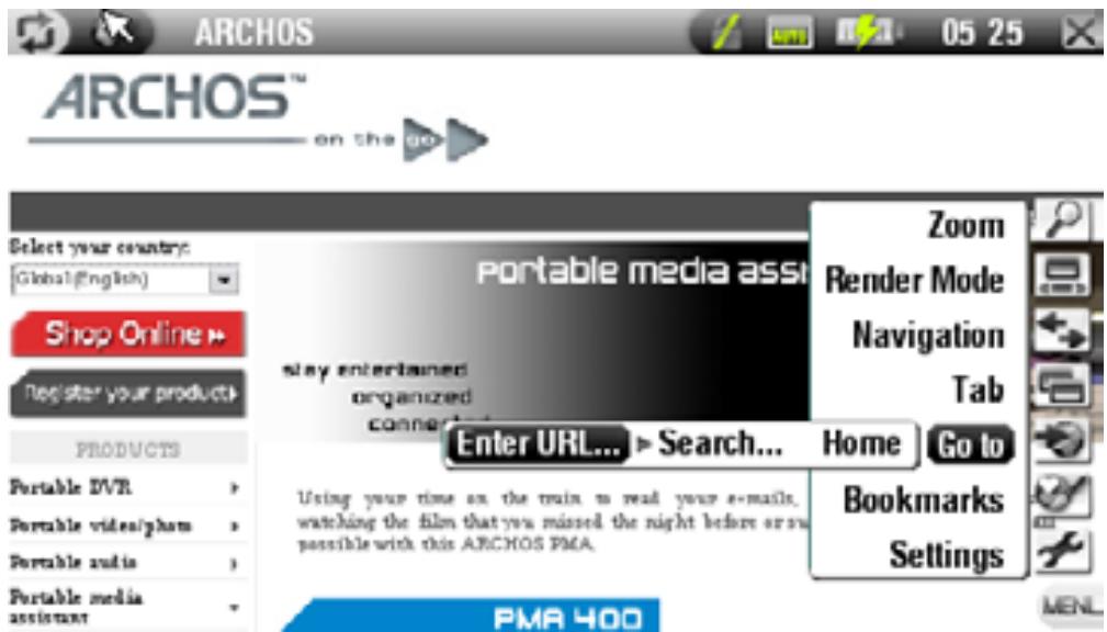 ARCHOS 604 WIFI - OPERA™ BROWSER MENU ITEMS - 1