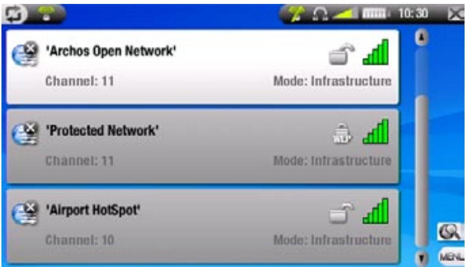 ARCHOS 604 WIFI - THE LIST OF AVAILABLE NETWORKS - 1
