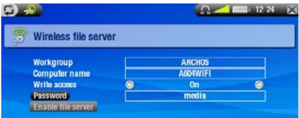 ARCHOS 604 WIFI - FILE SERVER SETTINGS - 1