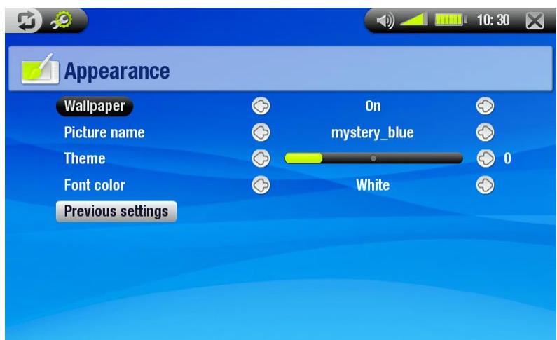 ARCHOS 704 TV - APPEARANCE SETTINGS - 1