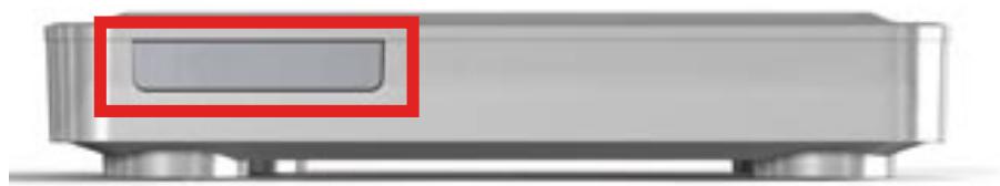 Front view of a gray electronic device with a red rectangular highlight on the side (no text or symbols visible)