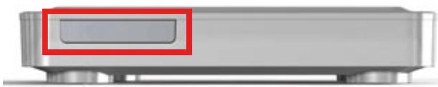 Exterior view of a gray electronic device casing with a red rectangular highlight on the side (no text or symbols visible)