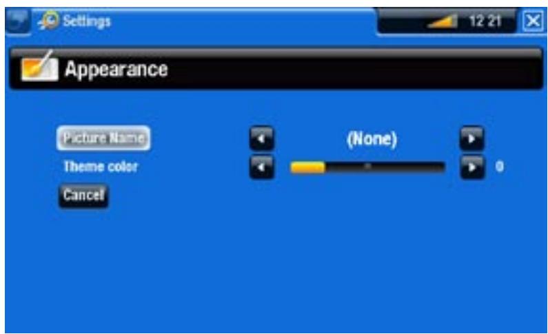 Settings Appearance Picture Name Theme color Cancel (None) 0