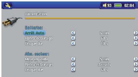 ARCHOS AV 700 - Paramètres d'alimentation - 2