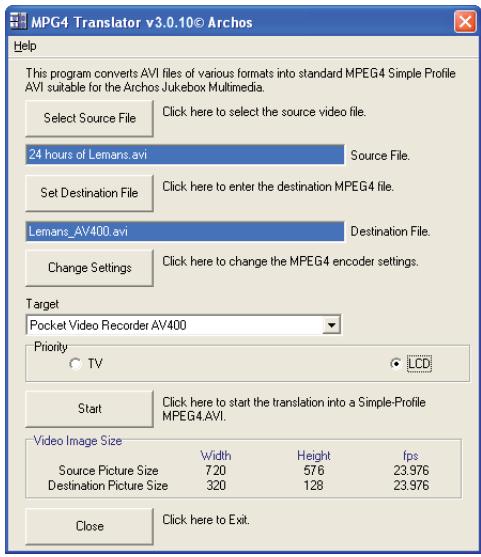 ARCHOS AV 700 TV - Using MPEG-4 Translator - 1