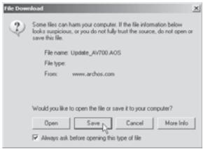 ARCHOS AV 700 TV - Download the Update\_AV700TV.AOS file - 1