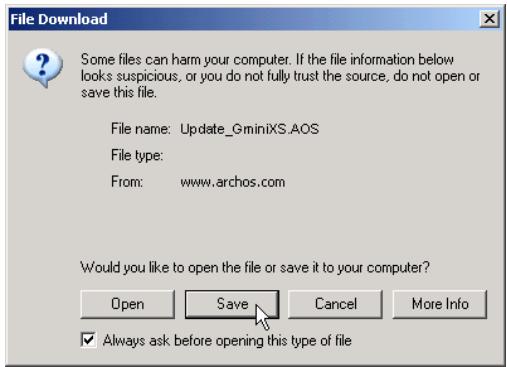 ARCHOS GMINI XS 200 - Download the Update GminiXS.AOS file - 1