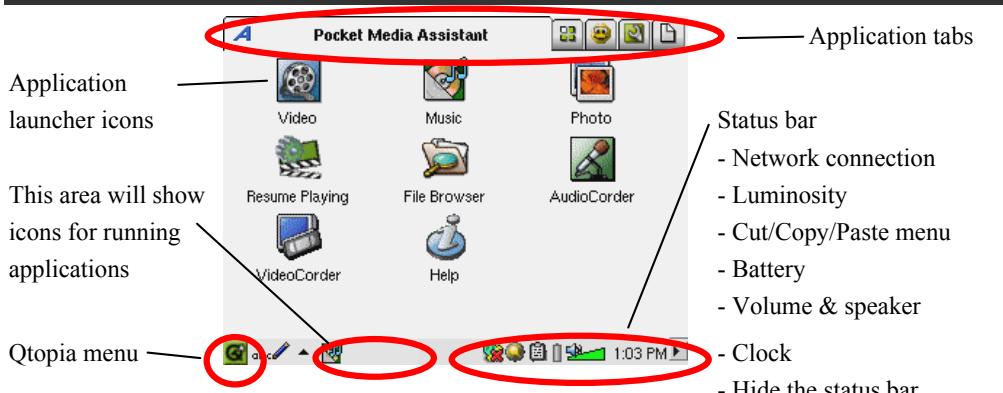 ARCHOS PMA 400 - Overview of different screen areas - 1