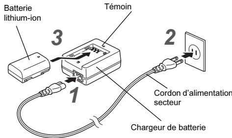 PENTAX K-1 - Branchez le cordon d'alimentation secteur sur le chargeur de batterie. - 1