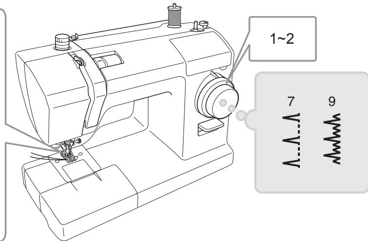 TOYOTA SUPER JEANS 26 - Change to the zigzag sewing foot or the blind stitch foot. Set the stitch length dial between "1" and "2". - 3