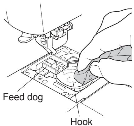 TOYOTA SUPER JEANS 26 - Remove any lint or dust from the feed dog and hook, and then wipe them with a soft cloth. - 1