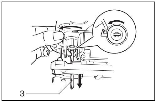 Technical diagram showing mechanical assembly with labeled parts and directional arrows indicating motion or movement