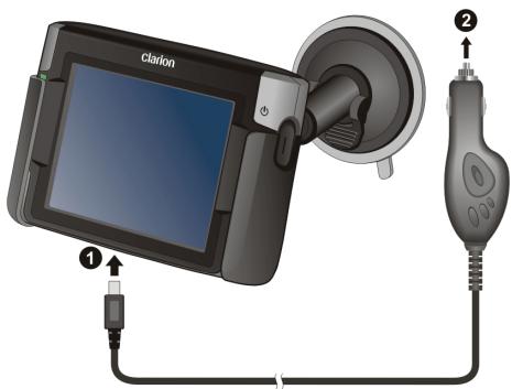 CLARION MAP560 HARDWARE - Connecting the Car Charger - 1