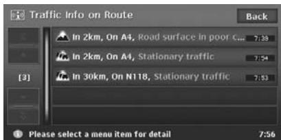 CLARION MAX983HD - - Screen of TMC traffic information on route - 2