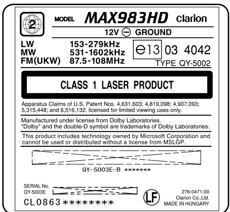 CLARION MAX983HD - INFORMATION FOR USERS - 1