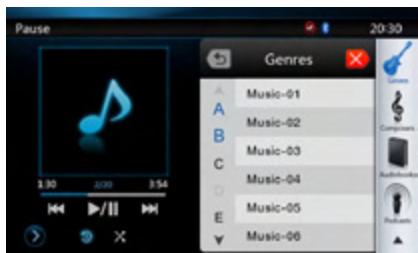 CLARION NX501E - iPod audio List mode screen - 2