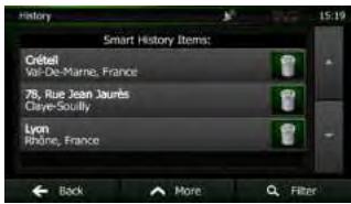 CLARION NX501E - Selecting a recent destination from the History - 2