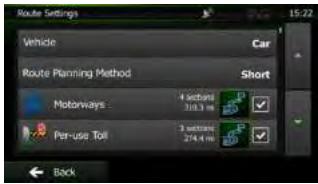 CLARION NX501E - Changing the vehicle used in route planning - 3