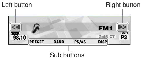 Left button Right button SEEK 98.10 FM1 2:45 CT PCH P3 PRESET BAND PS/AS DISP Sub buttons