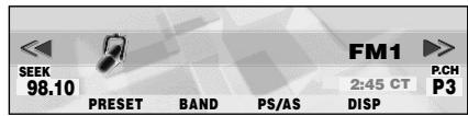 SEEK 98.10 PRESET BAND PS/AS FM1 P.CH 2:45 CT DISP P3