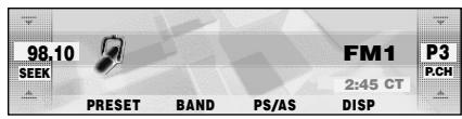 98.10 SEEK PRESET BAND PS/AS FM1 2:45 CT DISP P3 P.CH