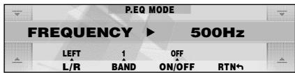 P.EQ MODE FREQUENCY ▶ 500Hz LEFT 1 OFF L/R BAND ON/OFF RTN