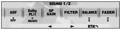 SOUND 1/2 ADF Dolby SP FILTER BALANCE FADER OFF MUSIC 0 0 RTN