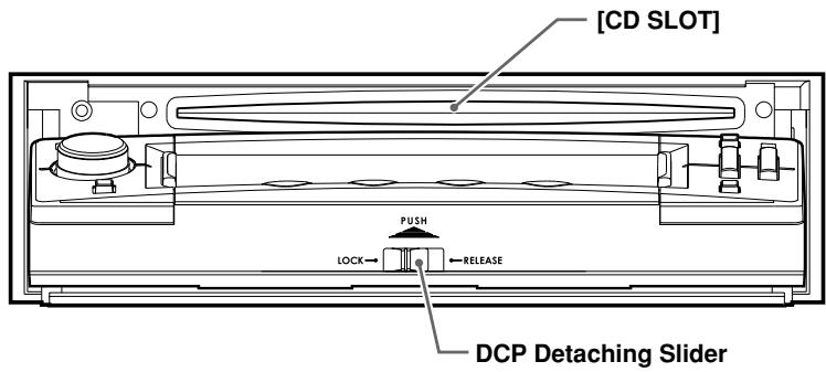 [CD SLOT] PUSH LOCK←→ RELEASE DCP Detaching Slider