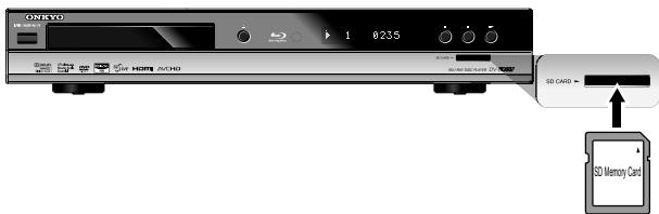 ONKYO DV-BD507 - Insérer une carte mémoire SD, l'étiquette vers le haut, dans la fente SD CARD jusqu'à ce qu'elle clique. - 1