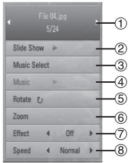 ONKYO BD-SP308 - While viewing a photo in full screen, press DISPLAY to display the option menu. - 1
